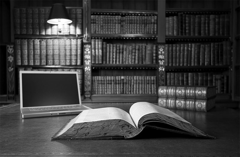 Laptop in classic library